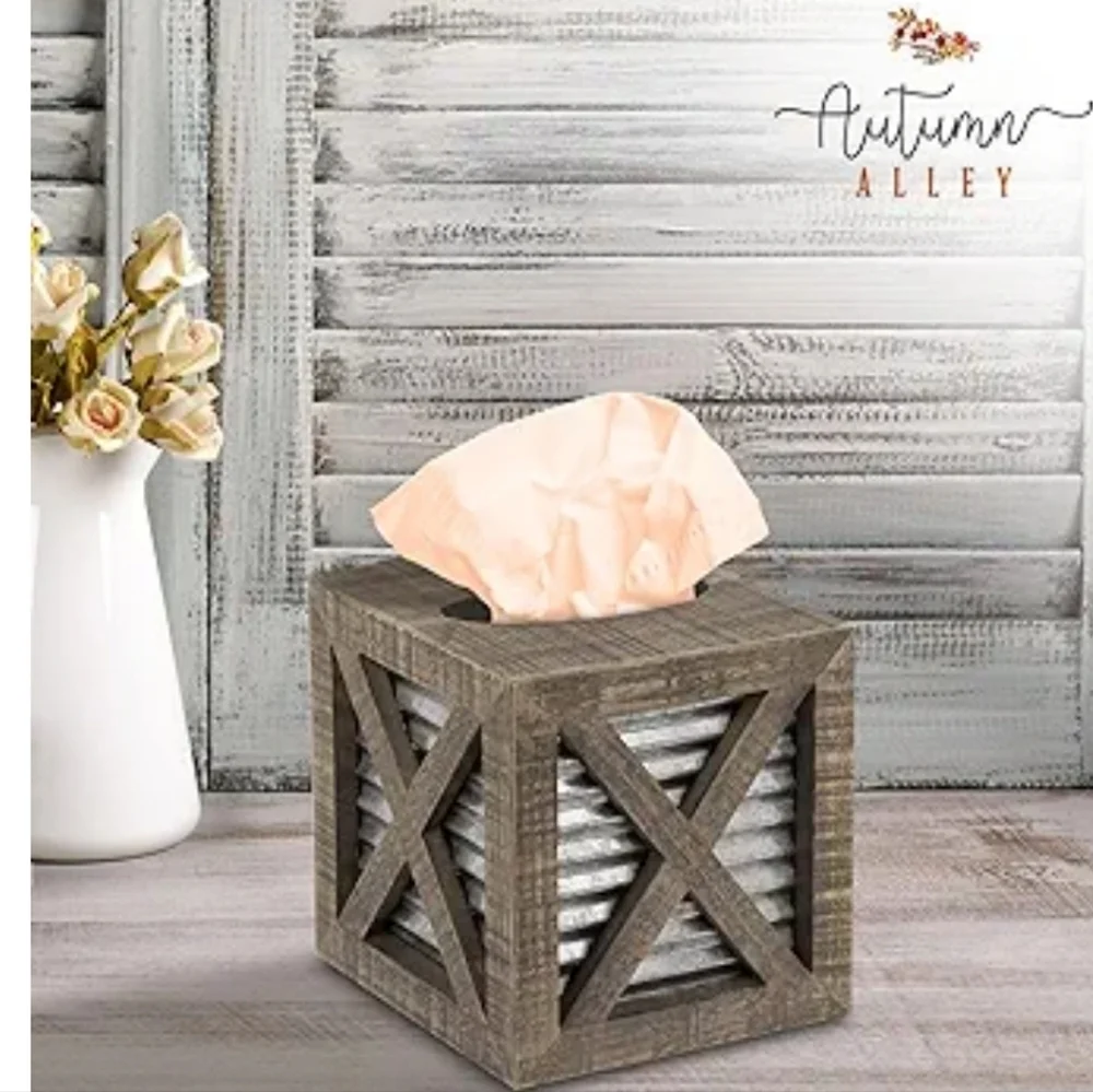 Rustic Wooden Tissue Box Holder New